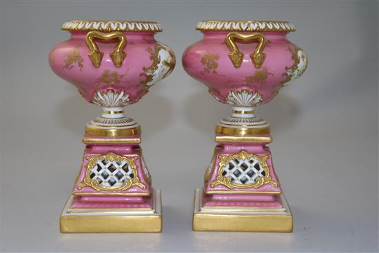 A pair of Royal Worcester pedestal vases, date code for 1898, 14cm
